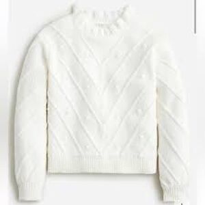 J Crew Crewcuts Girls Ruffleneck Bobble Sweater Ivory White L 10/11